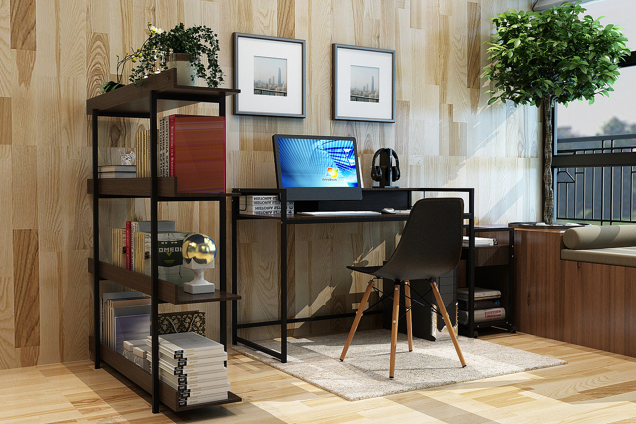 原创作品: 家具3d效果图-书架,书桌,电脑桌,沙发