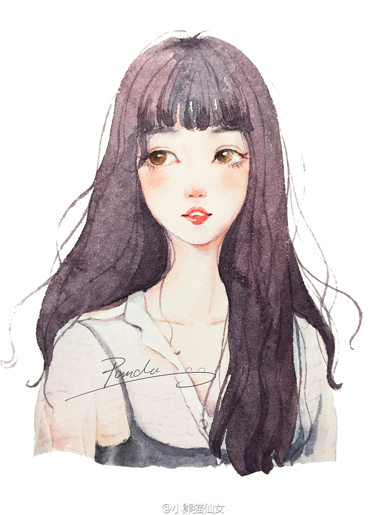 q弹小可爱打卡进行中水彩女孩卡通手绘水彩教程森系治愈长发姐姐头像