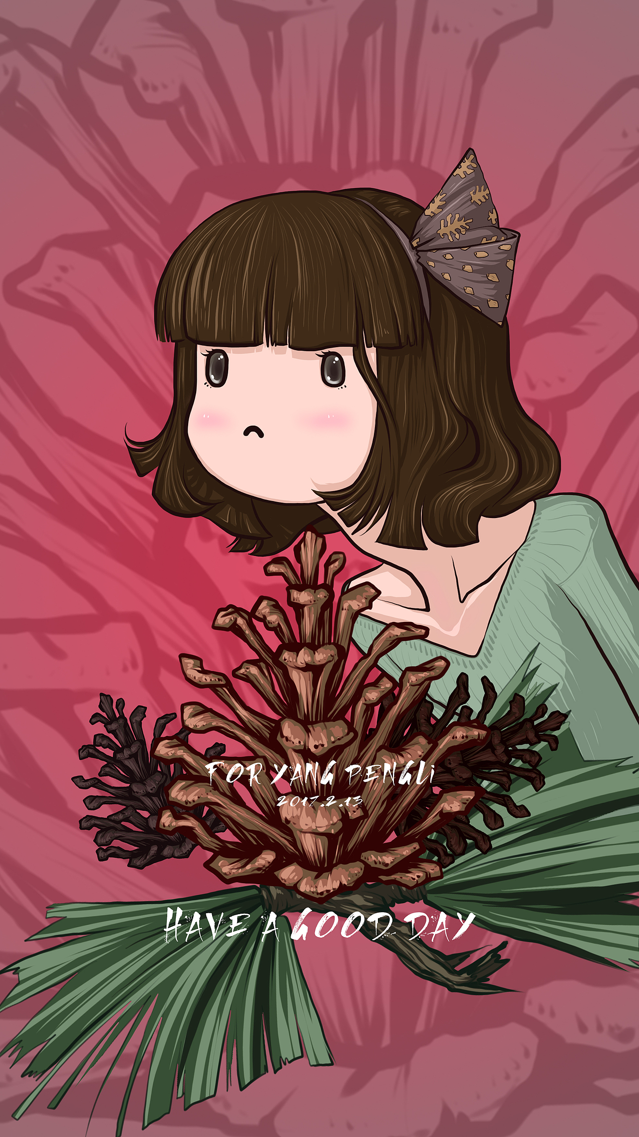 我的森林系《松果女孩》，赠与YANG PENGLI.（图ZNzA1NjgzNTY=） - 创作习作 - 站酷设计师IHWI原创素材 - 站酷ZCOOL