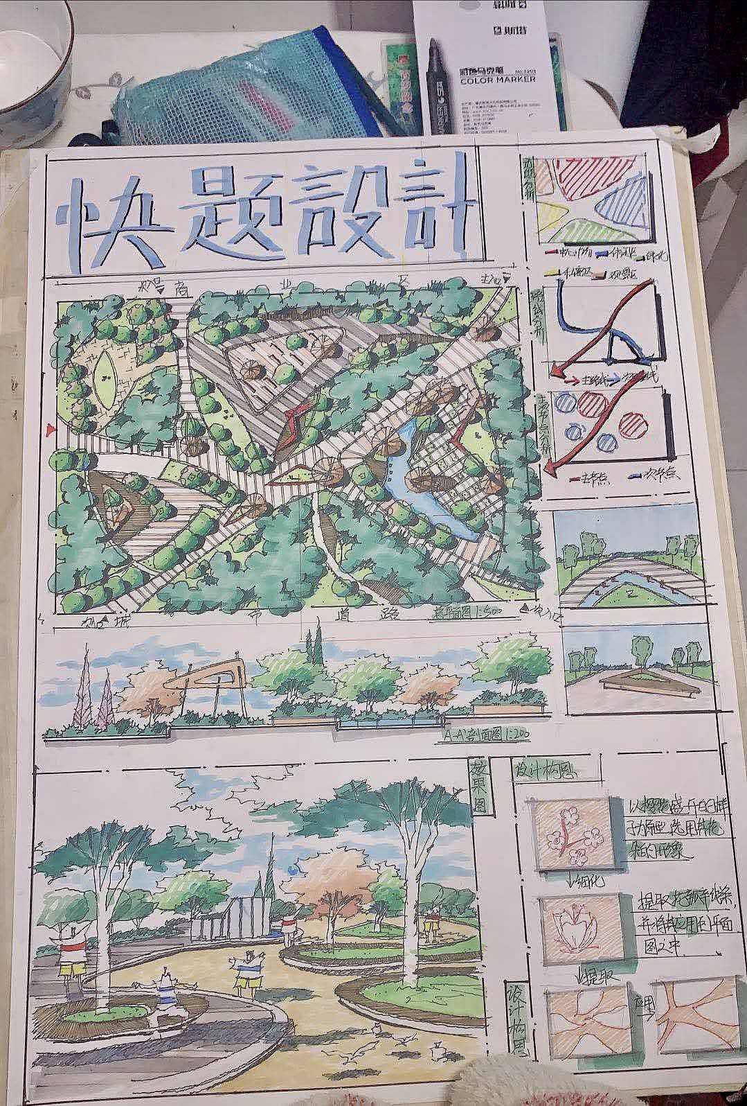 南京林业大学环艺考研上岸学长手绘快题作品