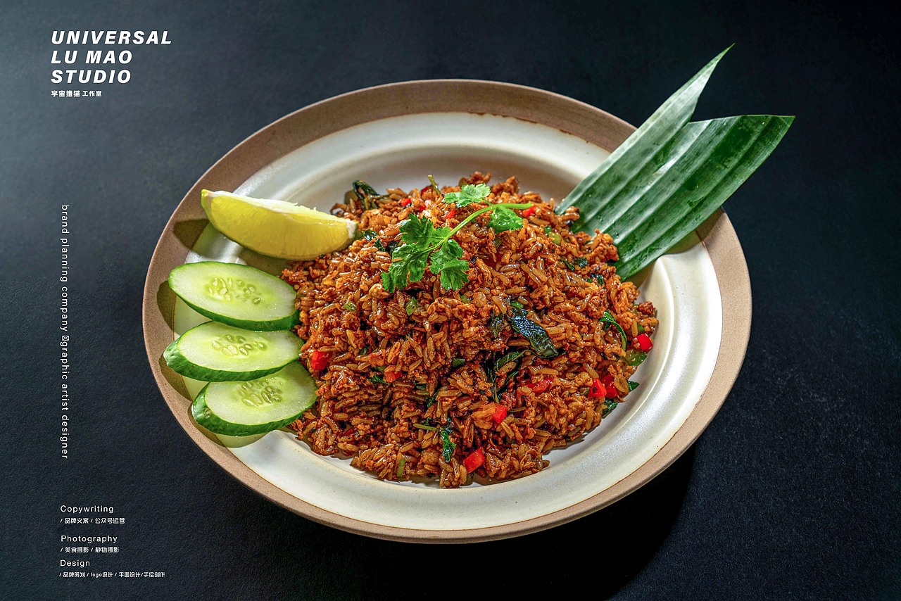 泰国菜泰式料理美食静物摄影纯黑背景风格