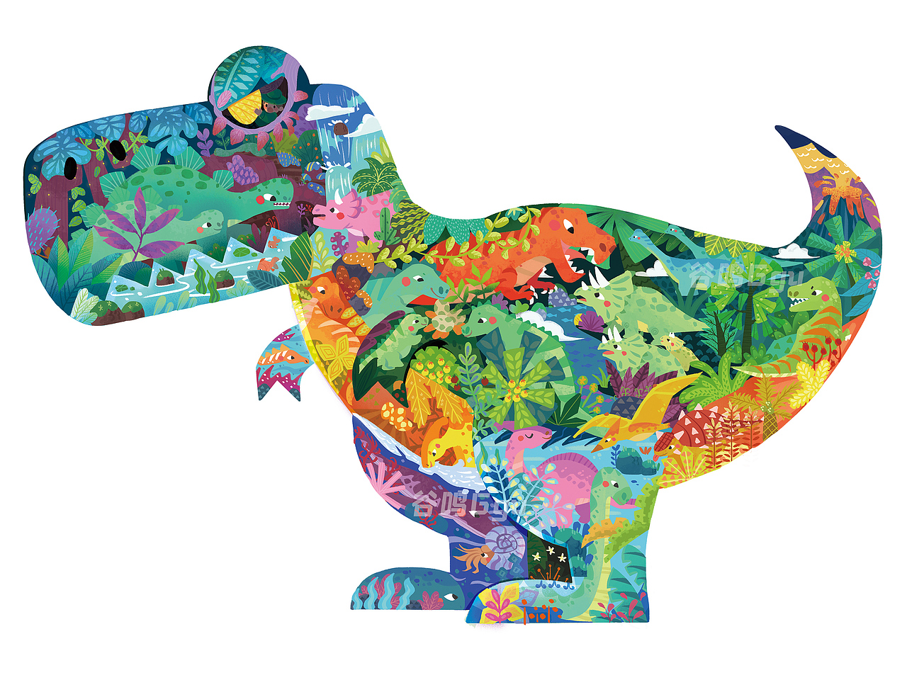 异形创意拼图插画—海盗船&动物世界