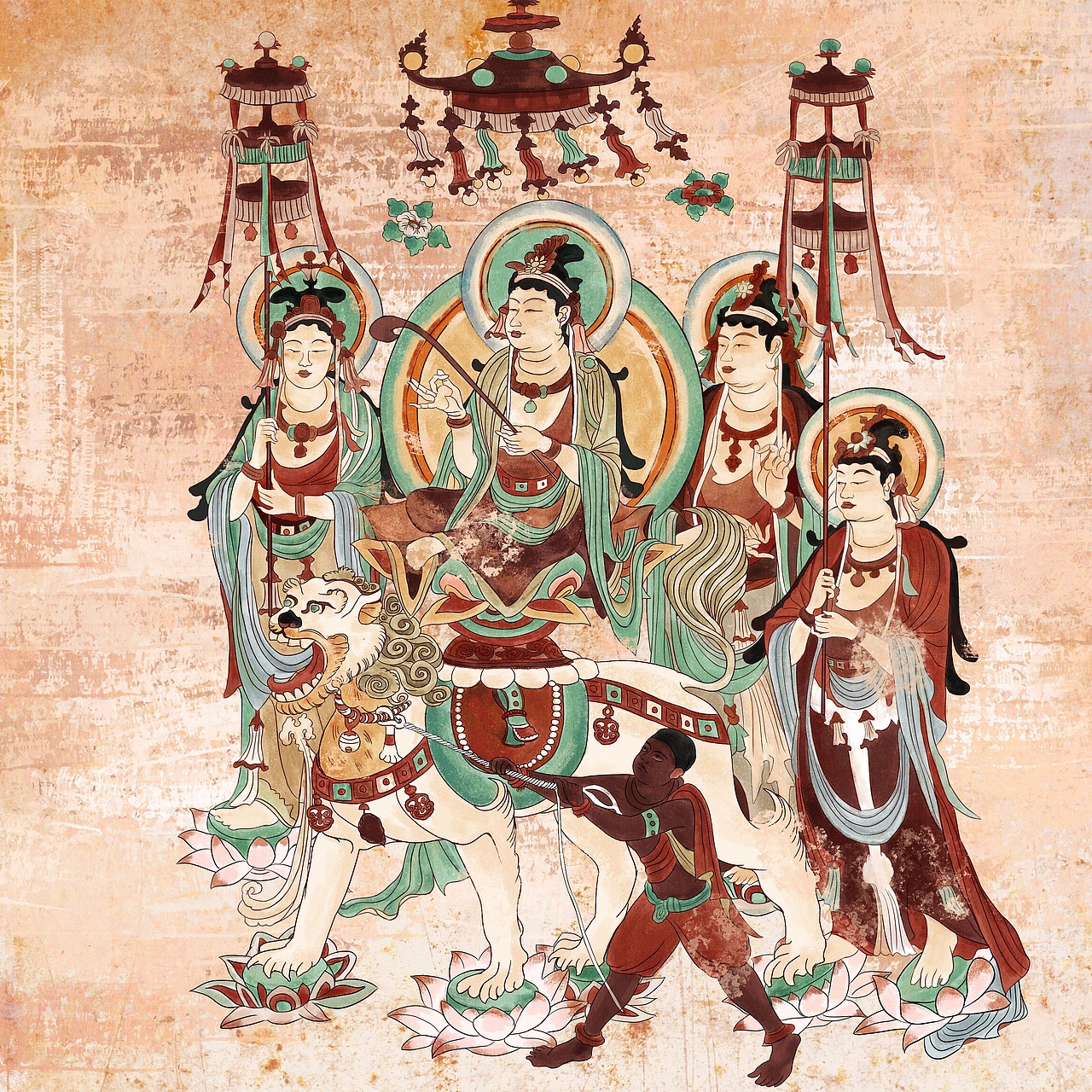 敦煌文殊菩萨像榆林窟第25窟西侧骑狮文殊唐