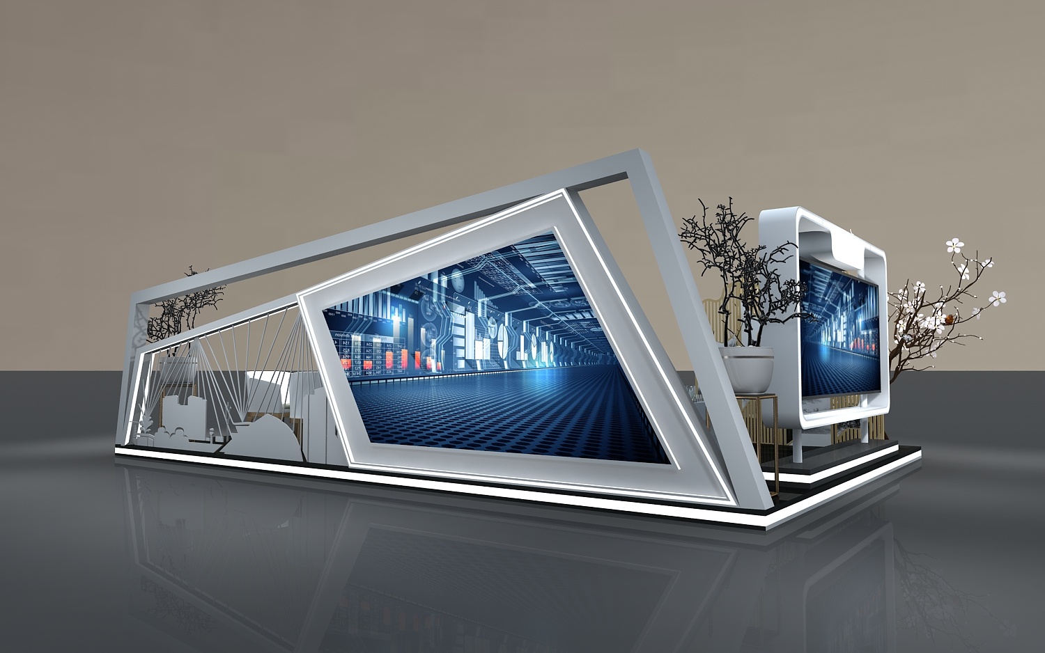 科技高端房地产展位效果图设计