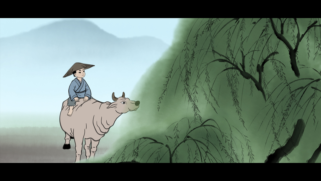 中国风动画古诗《所见》,牧童骑黄牛,歌声振林樾