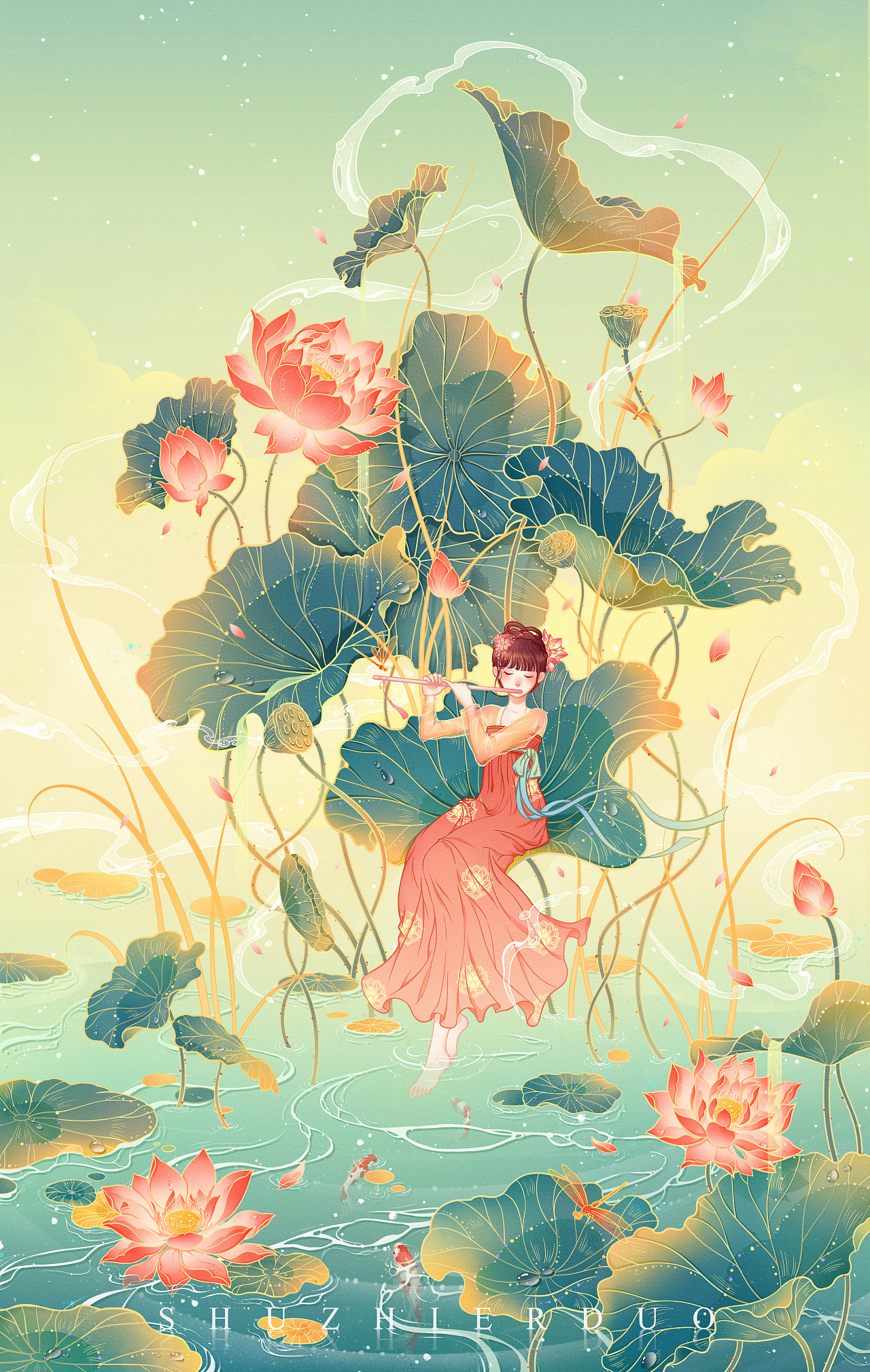 国风插画 | 夏日限定 · 荷花|插画|创作习作|竖只耳朵 - 原创作品