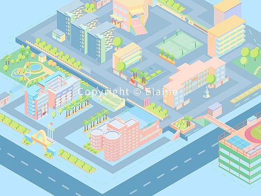 2.5D地图｜韩山师范学院潮州师范分院（个人主页-ZNTQ4OTQ5MDQ=） - 其他平面 - 站酷设计师轨迹Elaine原创素材 - 站酷ZCOOL