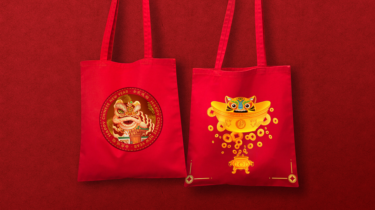 【2022虎年春节插画】金·虎·送·福