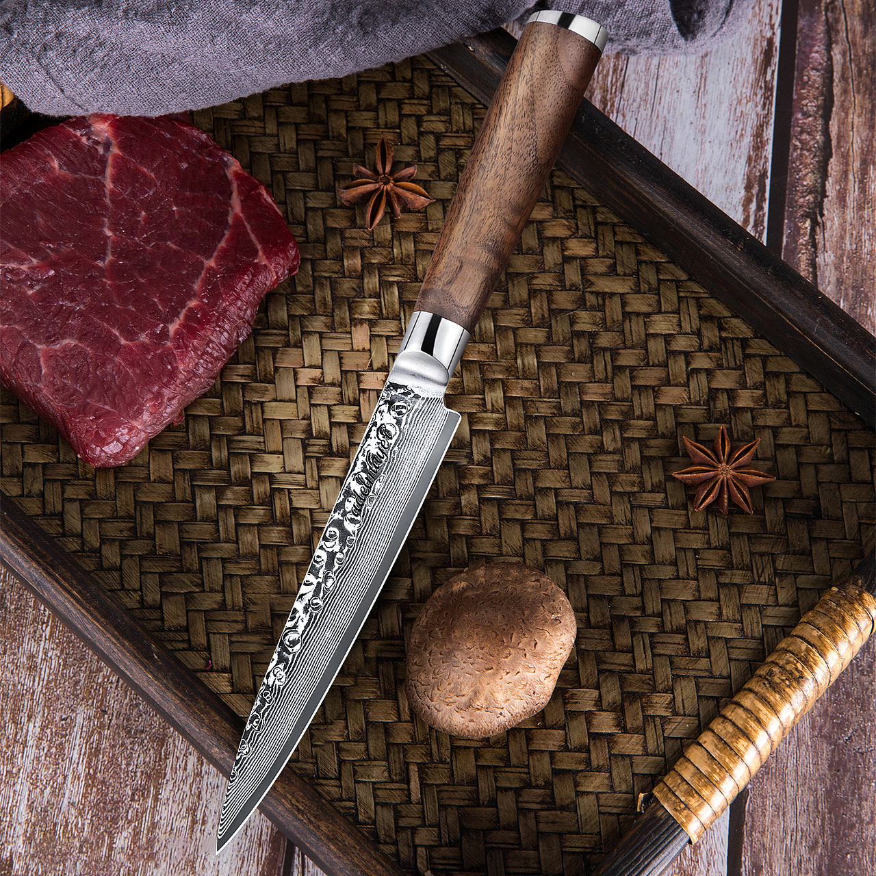 厨刀系列-大马士革-胡桃木手柄（图ZMjU3Njg0NTQ0） - 电商 - 站酷设计师Ken_一迅原创素材 - 站酷ZCOOL