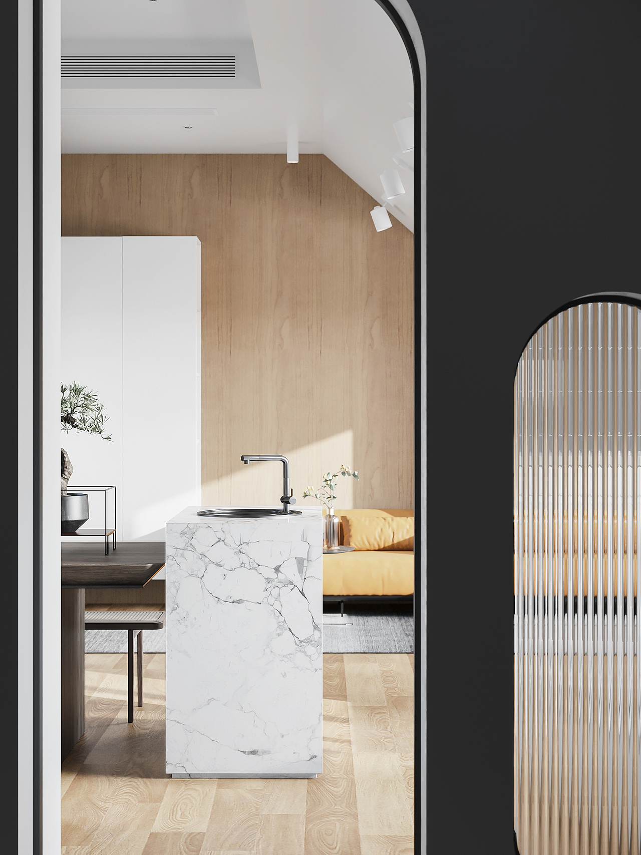 现代风格效果图(一楼客餐厅和二楼小阁楼)