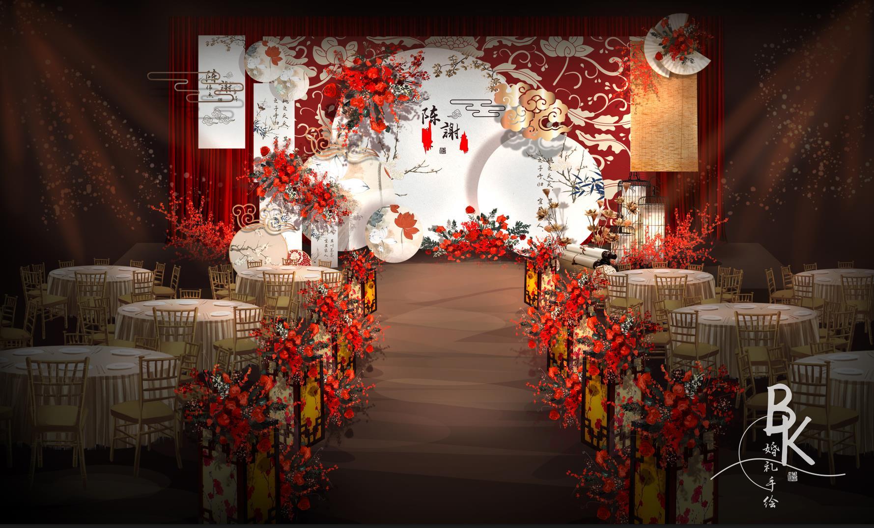 红白婚礼效果图|空间|舞台美术|印象派魔王 - 原创作品 - 站酷 (ZCOOL)