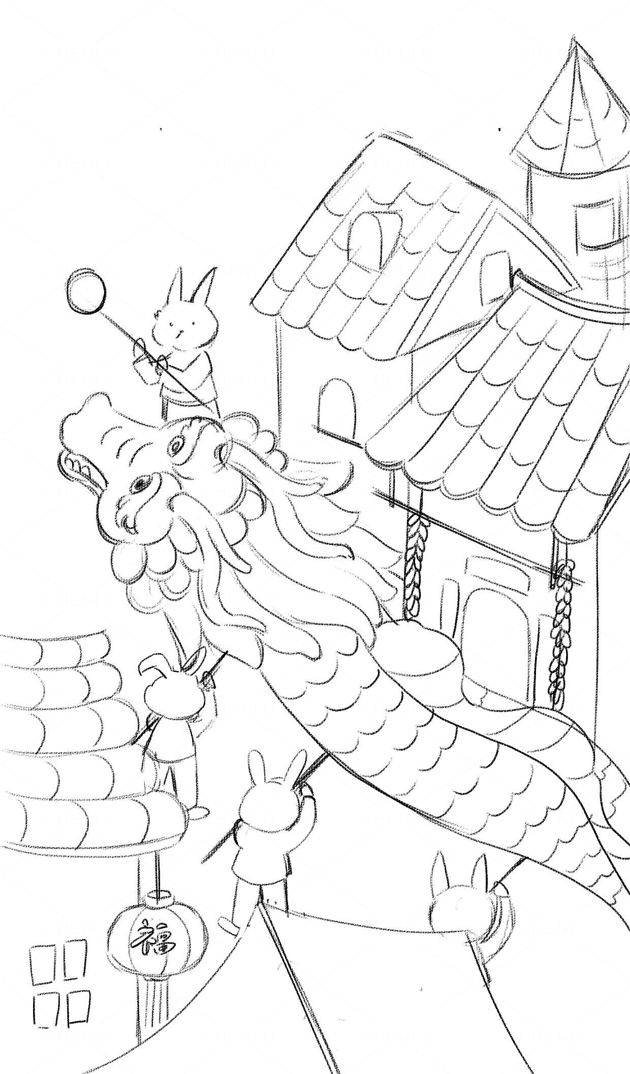 兒童插畫【福兔舞龍】（圖ZMzI1MTA5OTE2） - 兒童插畫 - 站酷設(shè)計(jì)師婀小鹿原創(chuàng)素材 - 站酷ZCOOL