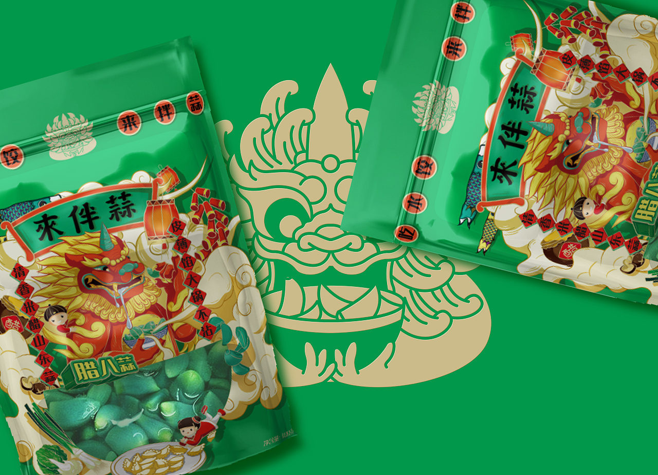 来伴蒜国潮风包装设计