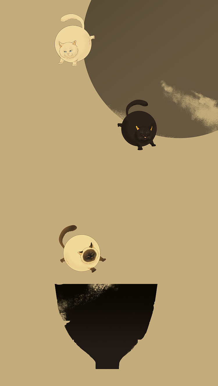 猫咪一箩筐(水墨构图练习)