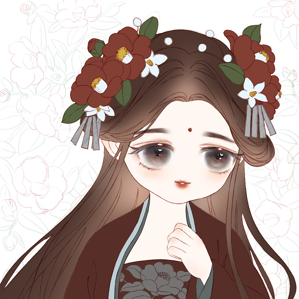 花与少女系列头像——山茶 红