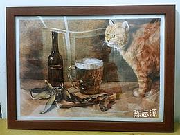 圆珠笔画猫咪景物组合