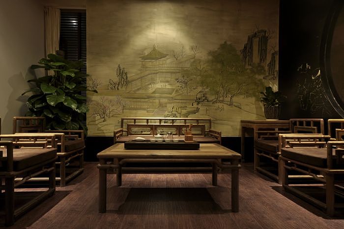 中式古典茶馆装修设计效果图-南昌店面装修公司