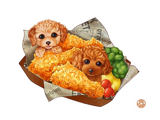 【美食插画】嗨！你的卷毛炸鸡！（个人主页-ZMzIxOTYwNzI=） - 商业插画 - 站酷设计师阿包要努力原创素材 - 站酷ZCOOL