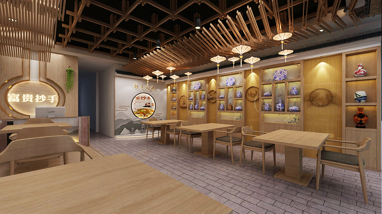 抄手店店铺工装效果图设计