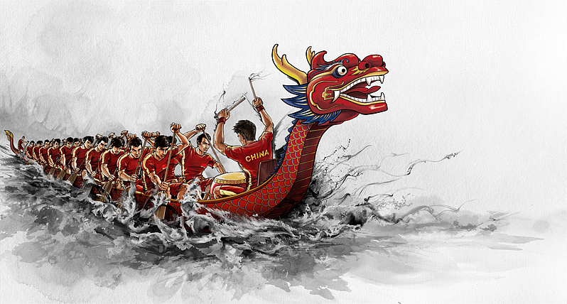 龙舟 水墨