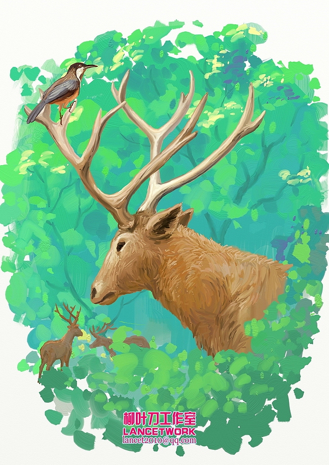 油画风格动物插画