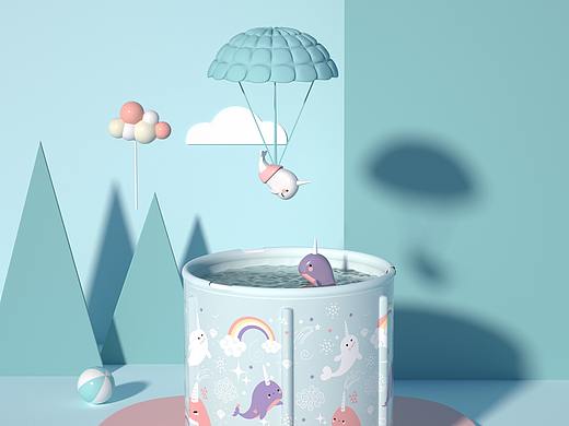 儿童折叠浴桶详情设计-产品建模渲染