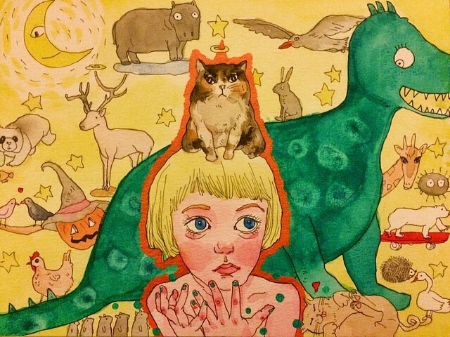 头上有猫的小女孩（图ZMTgxNTc0MzEy） - 儿童插画 - 站酷设计师鹿灵生原创素材 - 站酷ZCOOL