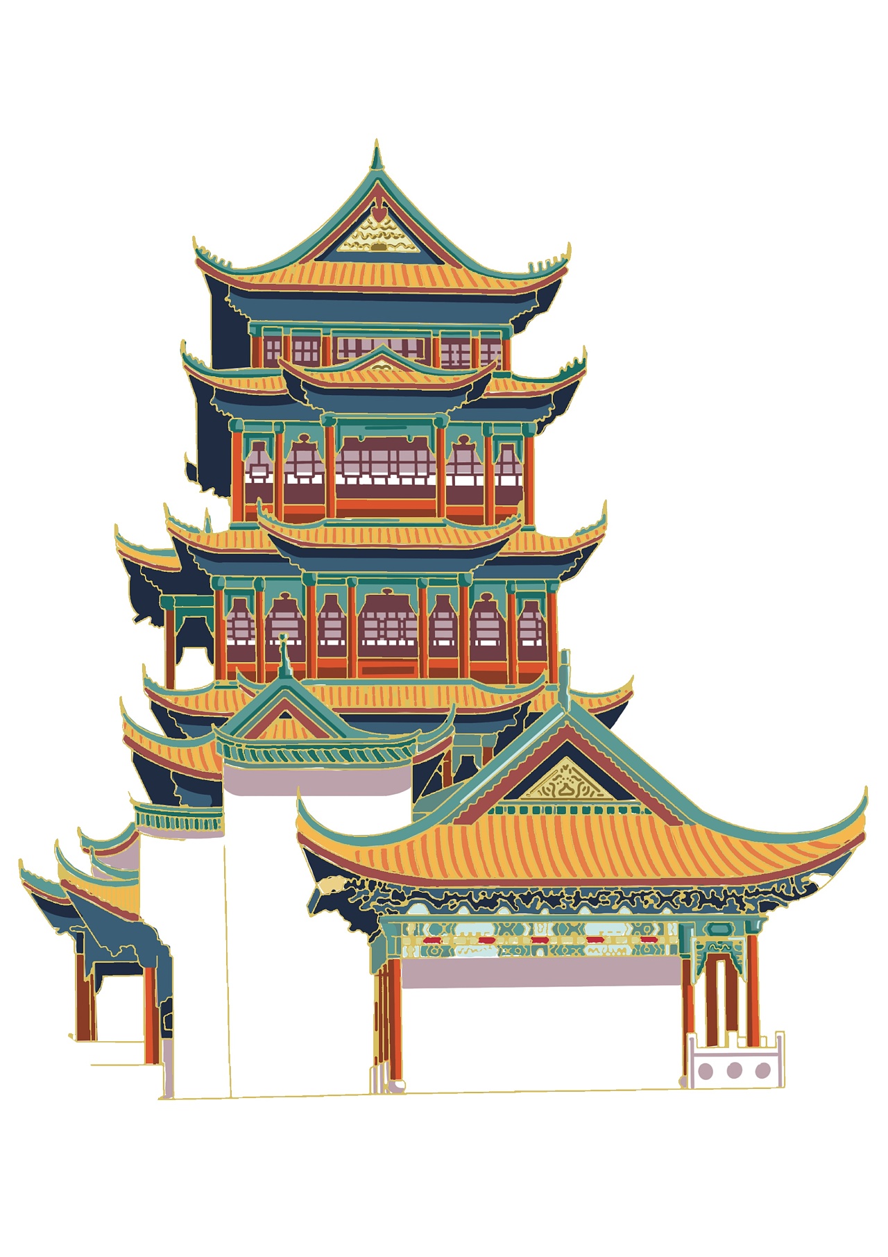 湖南省湘潭市万楼插画