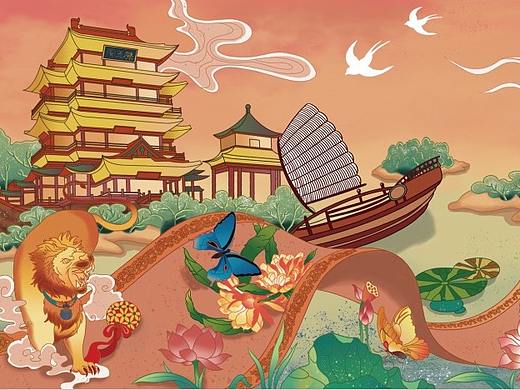滕王阁插画设计