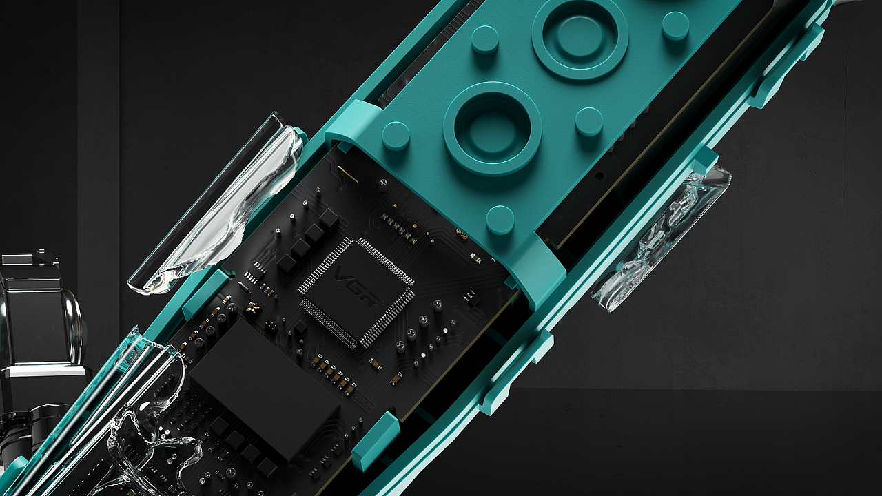 6合1多功能防水透明壳理发电推刀三维产品动画