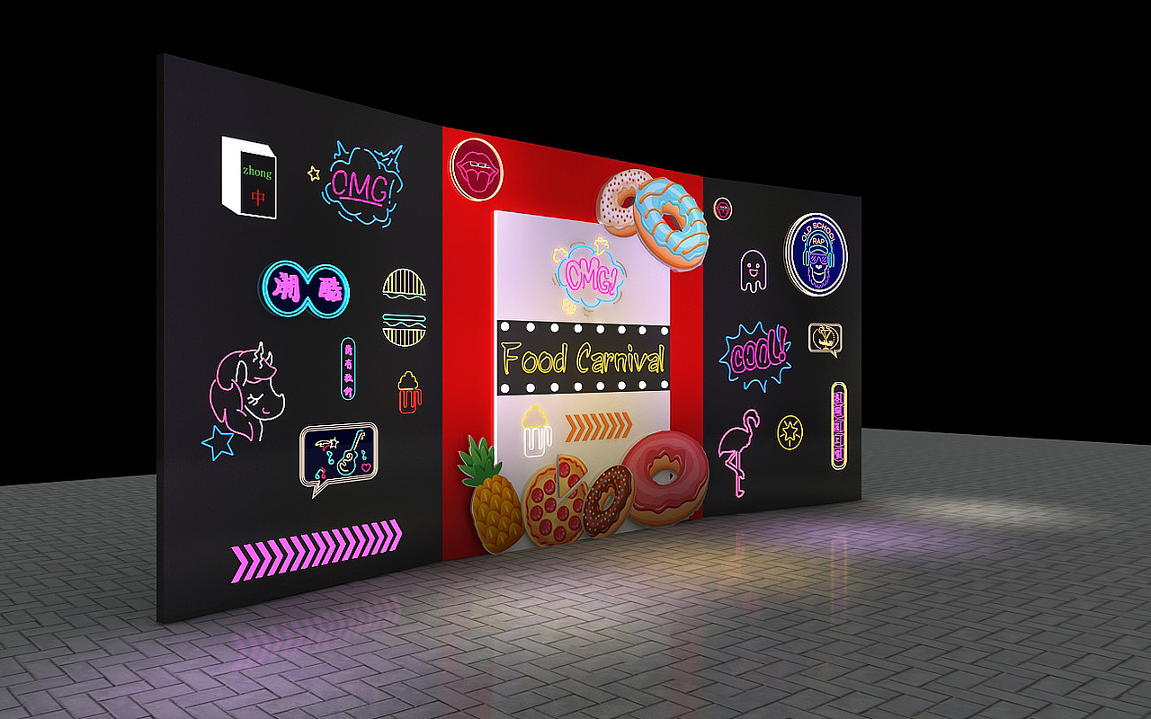 美食节网红打卡墙设计3d效果图