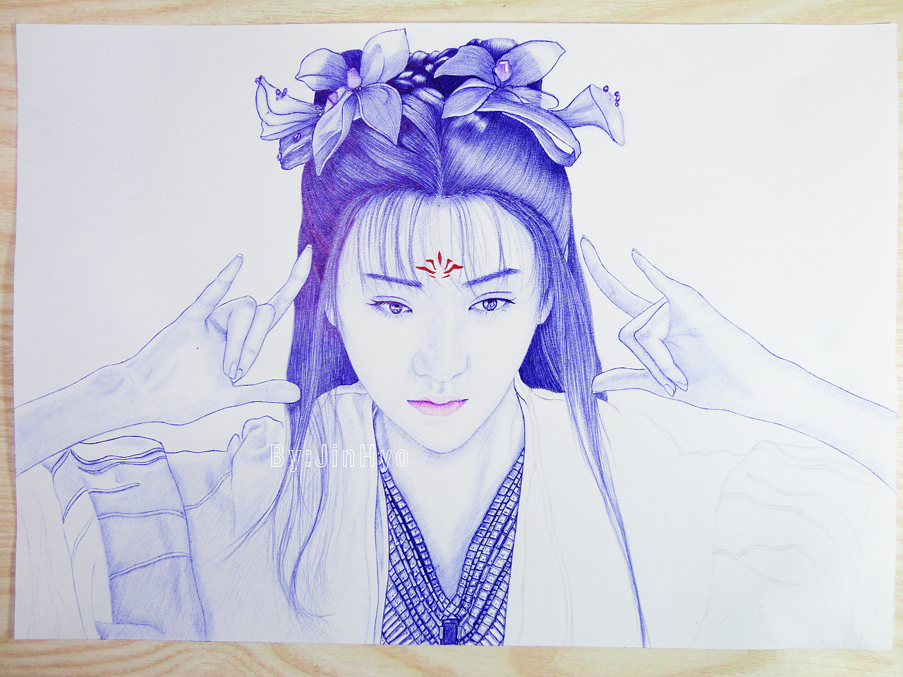 圆珠笔手绘《火王之破晓之战》景甜