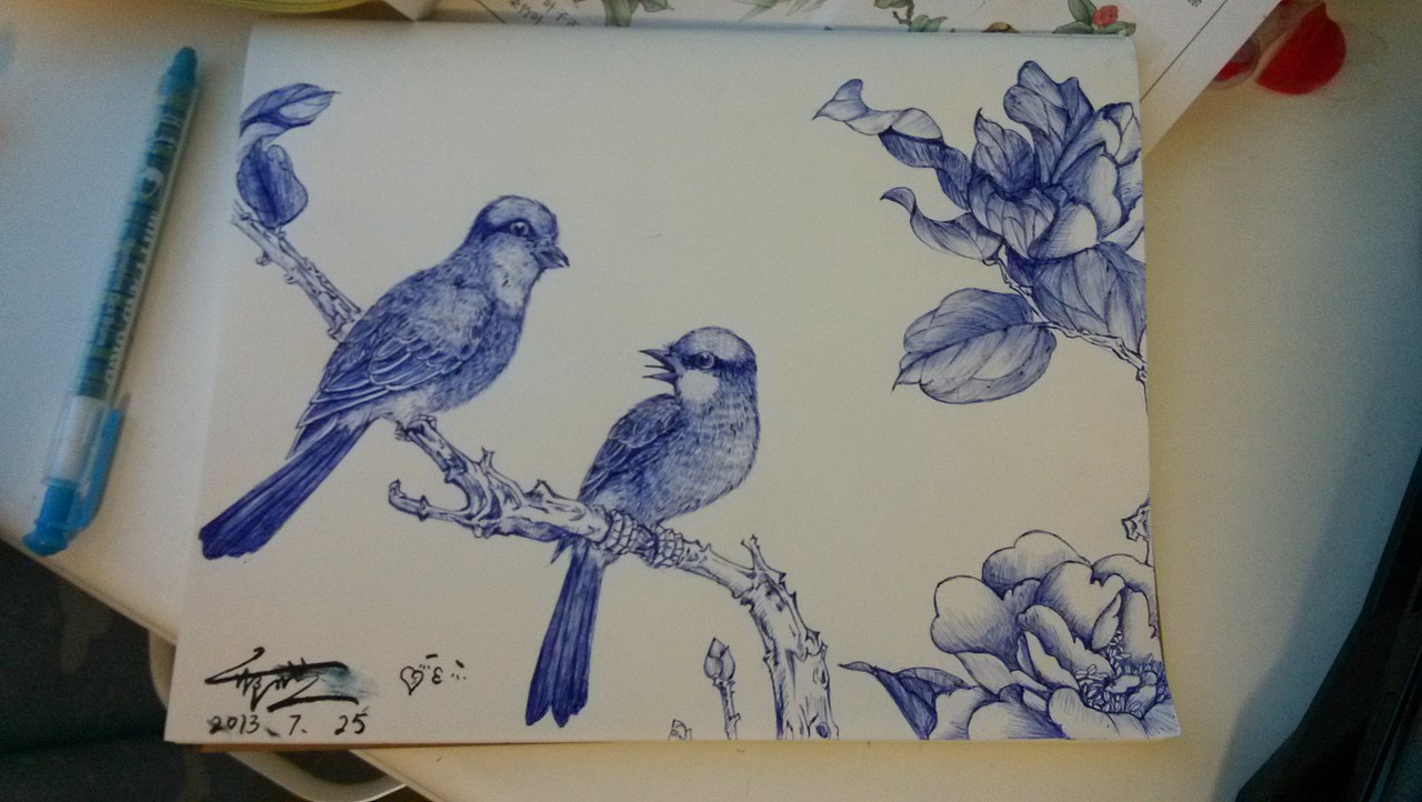 最后一得瑟,签名给弄糟了,完蛋了.....赶紧想办法补救,同志们,你们可别学我,没准备好就下手,不然后果就如我的这幅作品一样,可惜鸟~~~