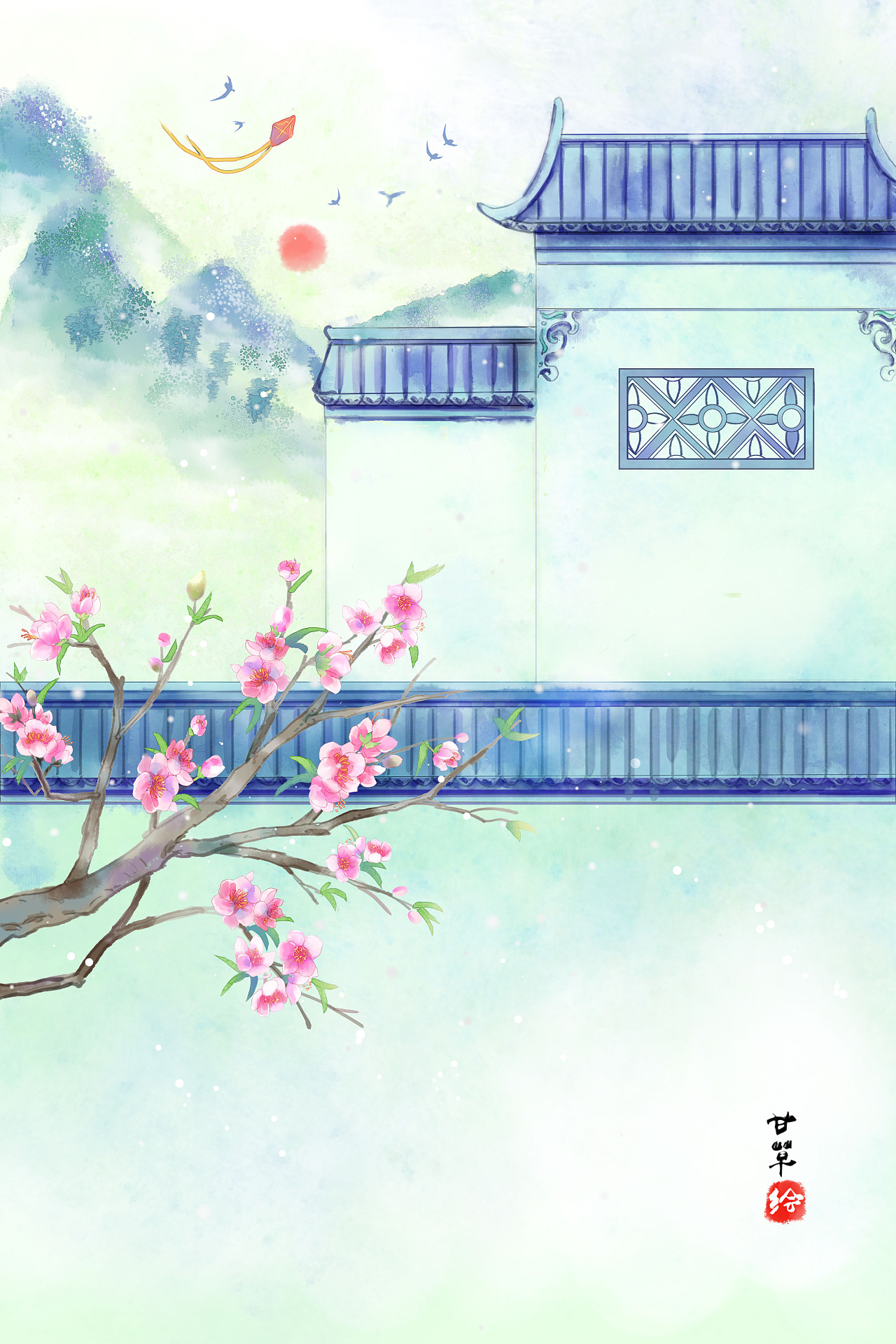 江南春系列-院墙桃花