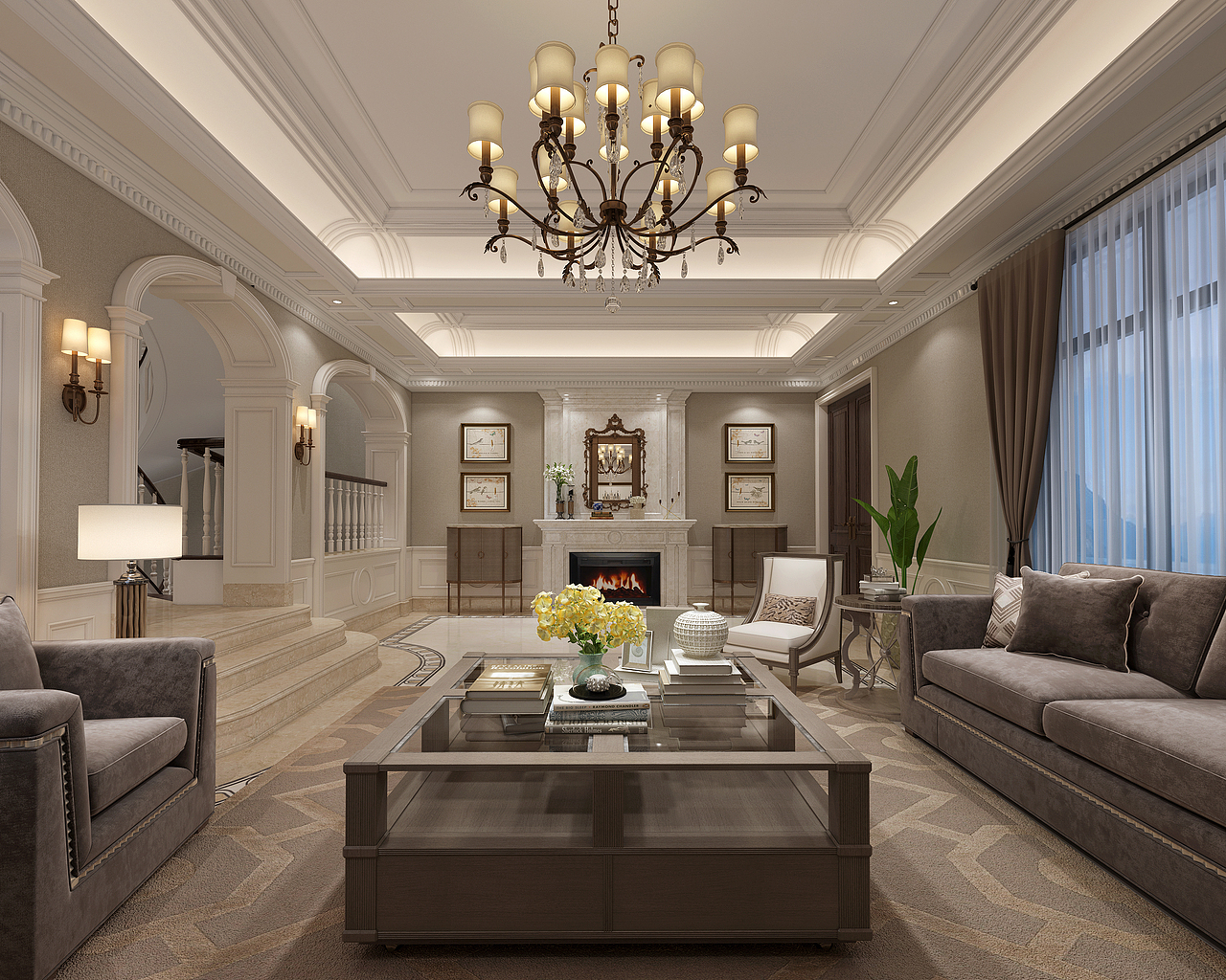 美式现代客餐厅卧室效果图（图ZMTIyMDgxNDky） - 家装设计 - 站酷设计师马丁15955165412原创素材 - 站酷ZCOOL