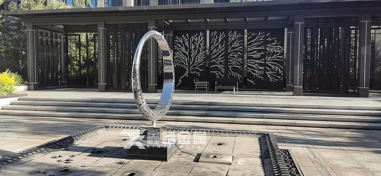 现代小区园区景观不锈钢雕塑摆件 发光不锈钢圆环雕塑