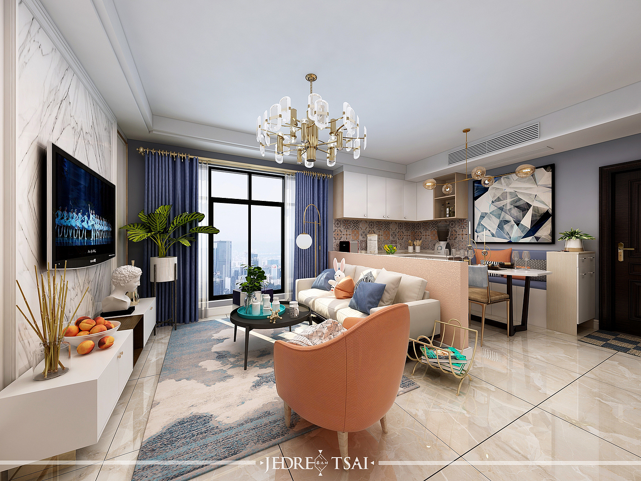 蓝橙格调：现代轻奢韵味（图ZMTE0NDk0MjM2） - 家装设计 - 站酷设计师JedrecTsai原创素材 - 站酷ZCOOL