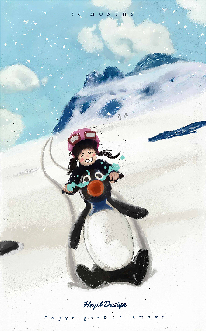 三十六个月的你，和一群可爱的怪蜀黍怪阿姨们去了立体城滑冰，我和你麻麻也是第一次滑，大家一开始都是抖得靠扶手才能走路，只有你推着小企鹅助滑器慢悠悠的晃荡。到最后我都已经要追不上你的步伐。然后你就疯狂的爱上了小企鹅~