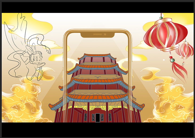 6:给右边加上修饰元素,突发灵感,画上手机元素,给画面增加创意。