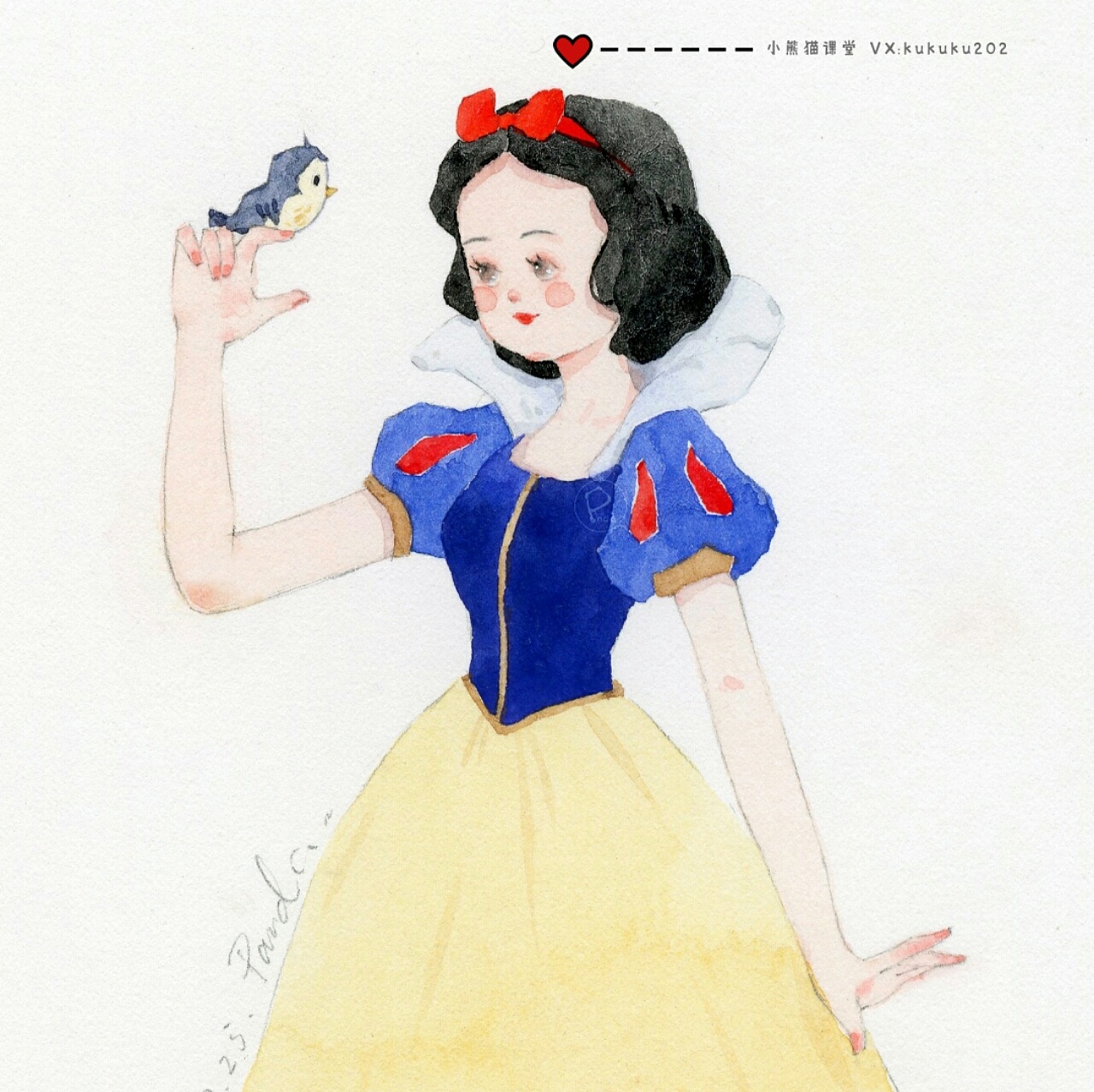 水彩少女手绘插画迪士尼公主卡通水彩教程头像壁纸治愈