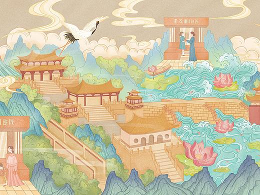 中国风插画-百年老店复茂饼匠包装插画
