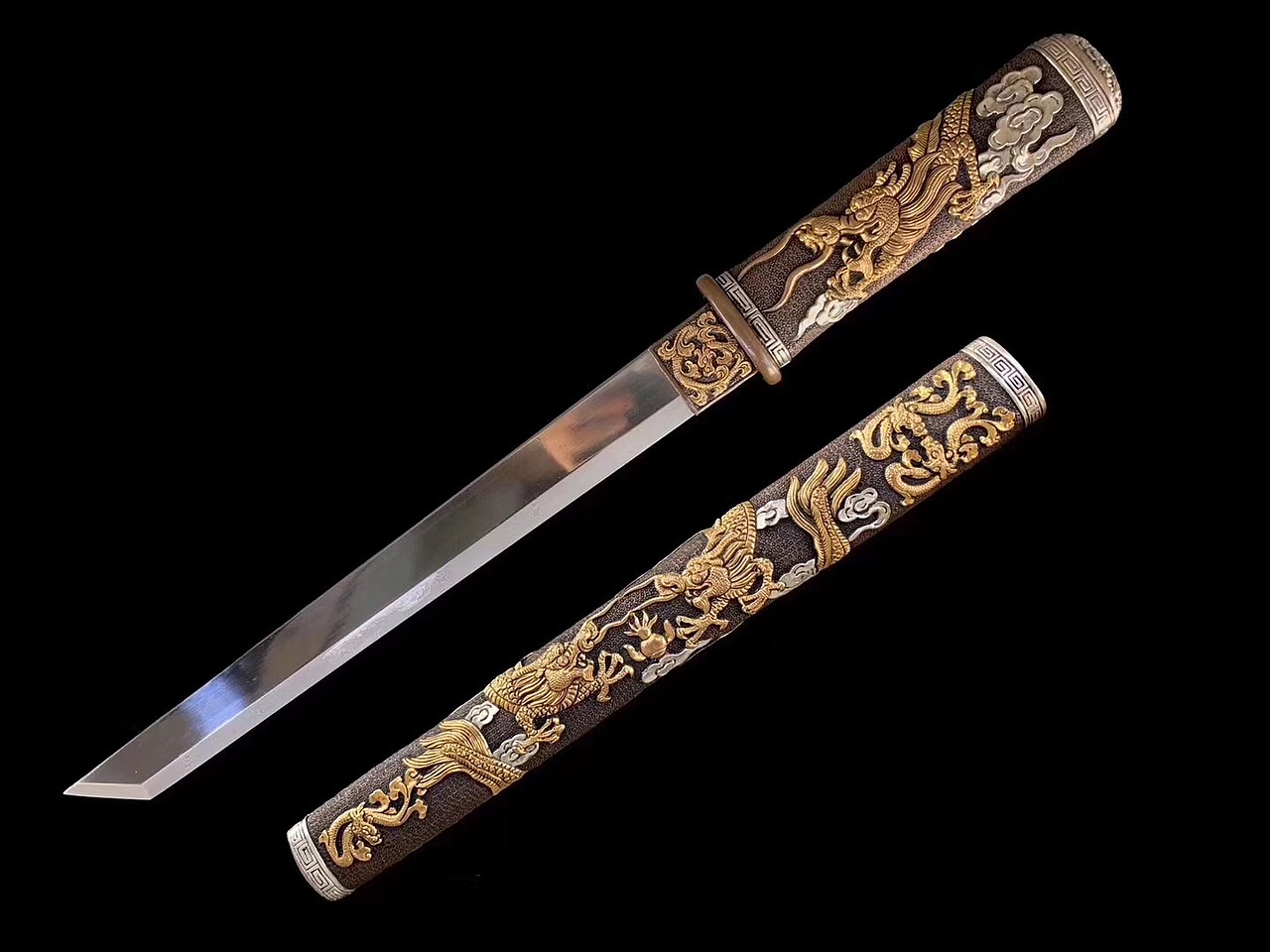 寒气逼人 鎏金鎏银九龙唐刀|手工艺|工艺品设计|炎炎武术工艺_原创