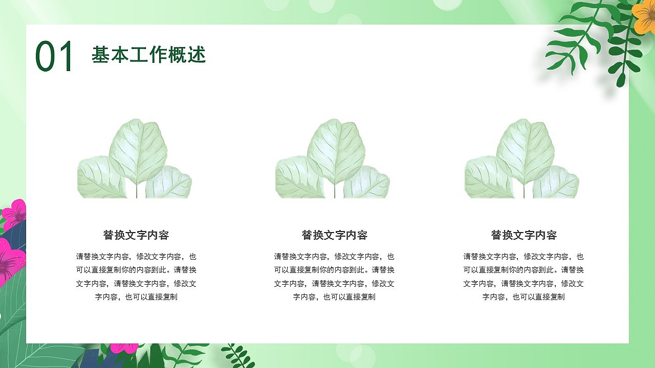 清新绿色春天你好月季度工作汇报PPT模板