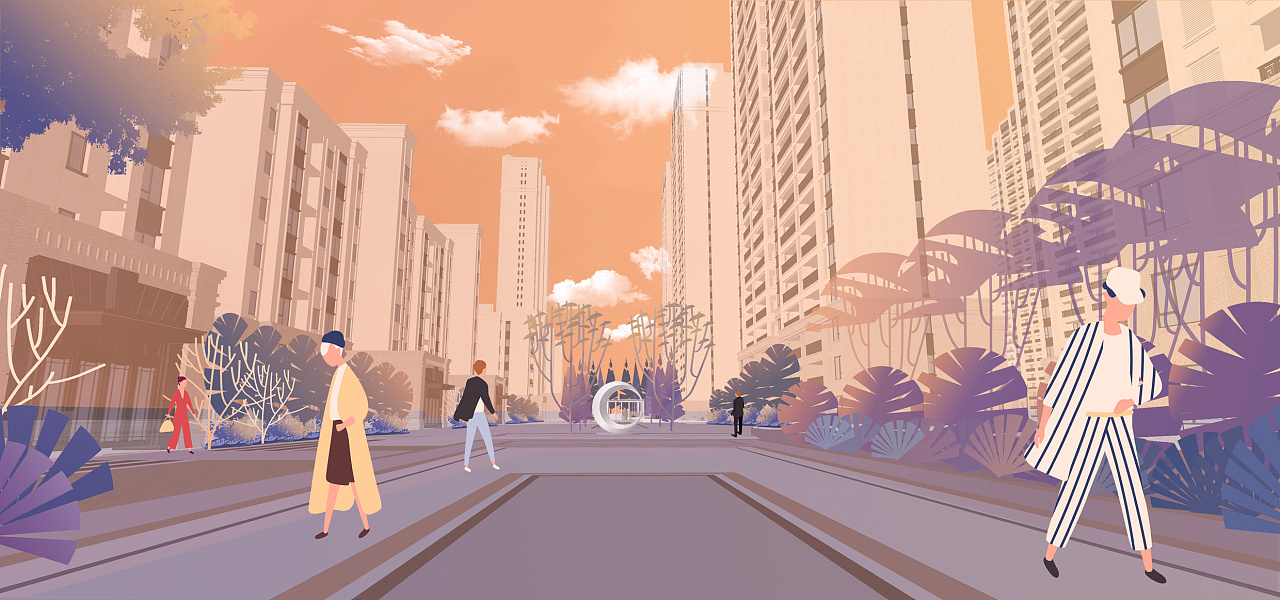 插画风景观效果图