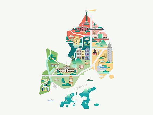 广东台山旅游地图插画