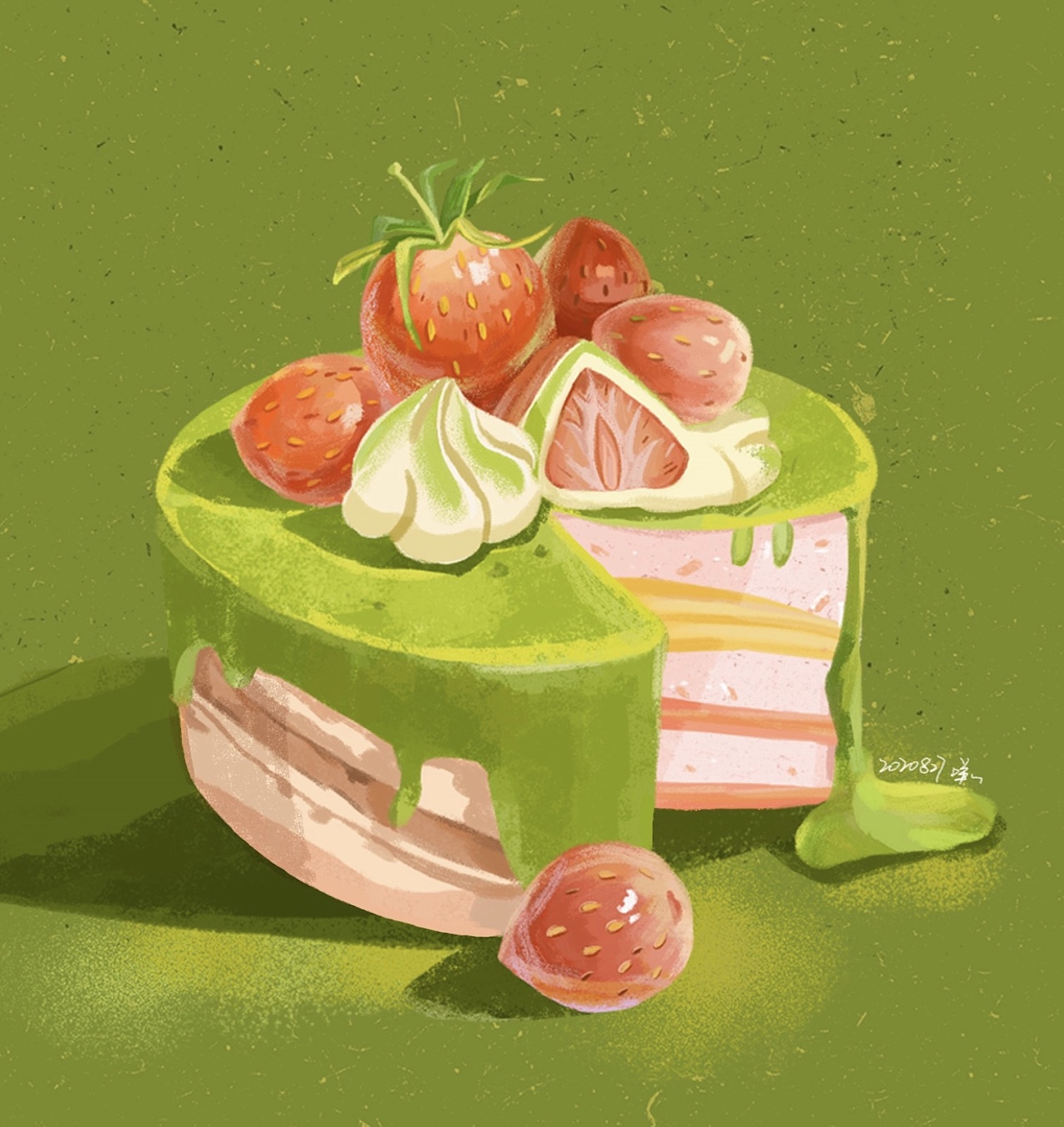 临摹 手绘美食 手绘蛋糕 草莓蛋糕|插画|创作习作|缪思缪斯 - 临摹作品 - 站酷 (ZCOOL)