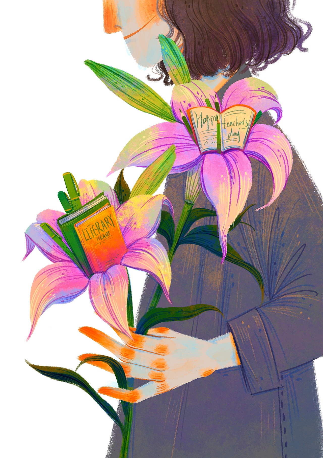 以书花相送‖Happy Teachers'Day（图ZMjcwMTM4MjQ0） - 儿童插画 - 站酷设计师笑里风月原创素材 - 站酷ZCOOL