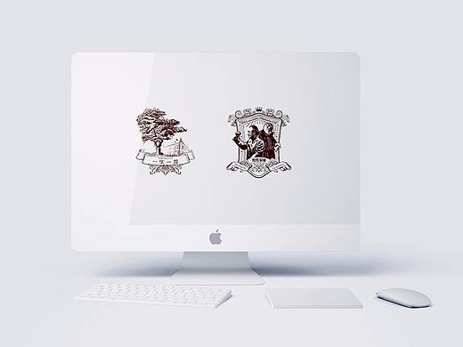 复古中世纪欧洲法国红酒葡萄创意酒标线构成LOGO设计