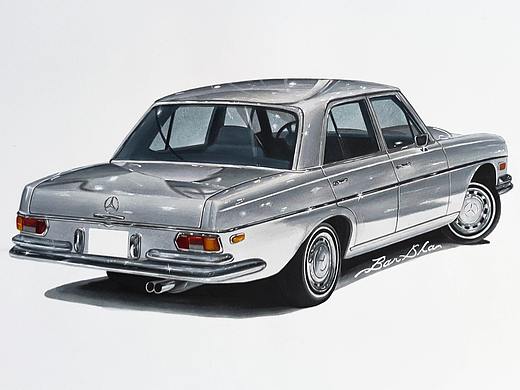 马克笔彩铅手绘  汽车手绘  1968 奔驰280SE