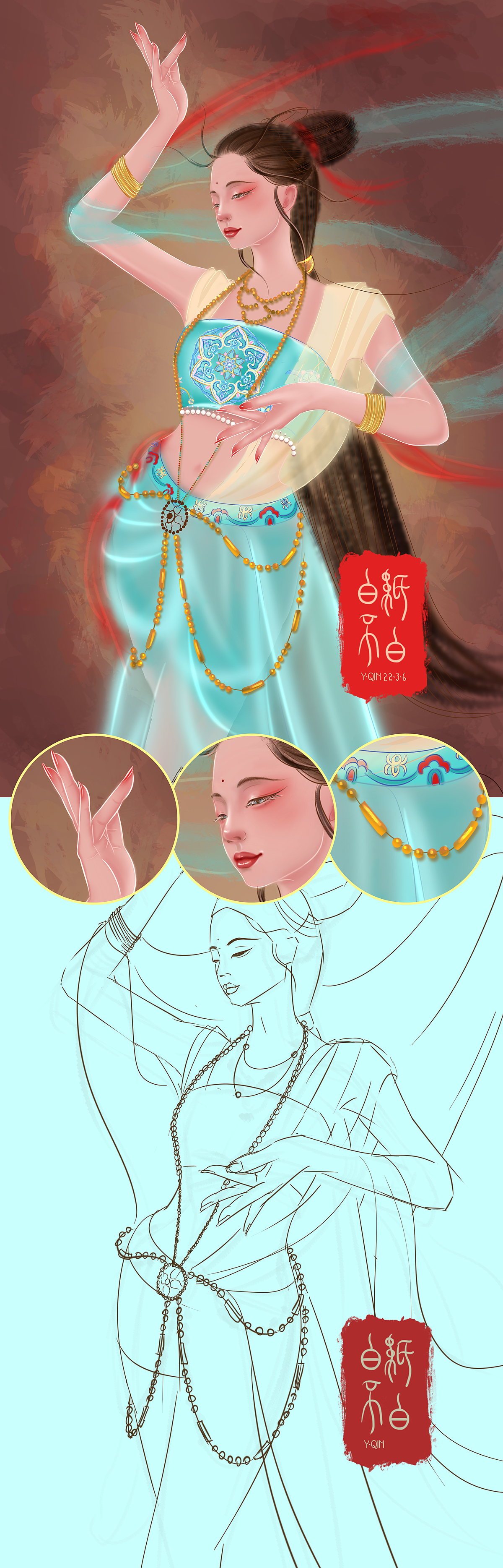 敦煌飞天/八音/九色鹿/鹿女（图ZMjkxMzc4MDk2） - 商业插画 - 站酷设计师白纸不白yq原创素材 - 站酷ZCOOL